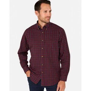 Orvis Mens Shirt Plaid Long Sleeve Button Down Navy Red Brown Tan Size M